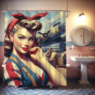 Vintage Airplane Pin Up Shower Curtain