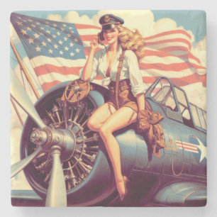 Vintage Airplane Pin-up Stone Coaster