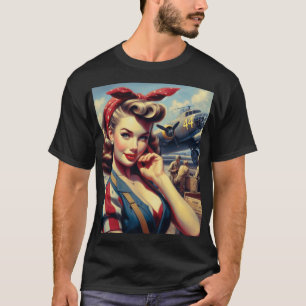 Vintage Airplane Pin Up T-Shirt