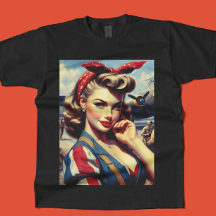 Vintage Airplane Pin Up T-Shirt