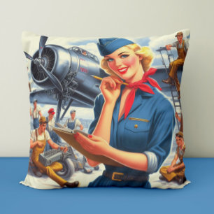 Vintage Airplane Pin-up Throw Pillow