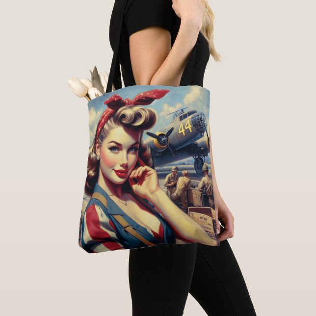 Vintage Airplane Pin Up Tote Bag (Close Up)