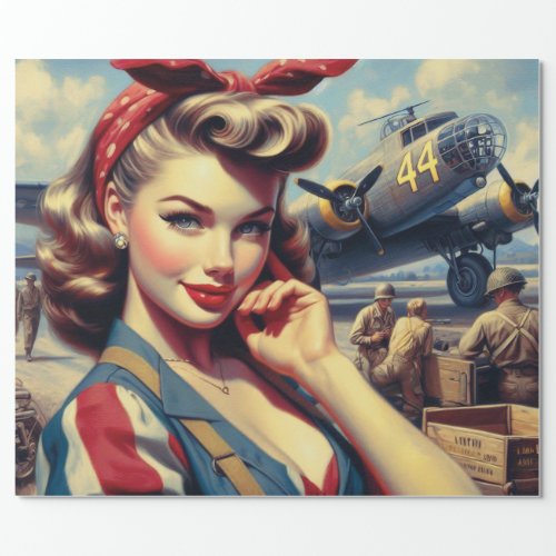 Vintage Airplane Pin Up Wrapping Paper