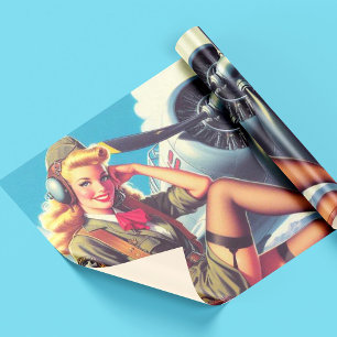 Vintage Airplane Pin-Up Wrapping Paper