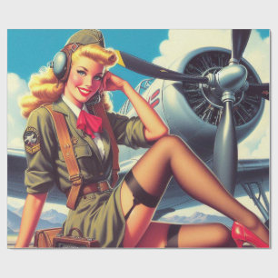 Vintage Airplane Pin-Up Wrapping Paper