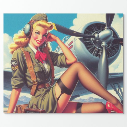 Vintage Airplane Pin_Up Wrapping Paper