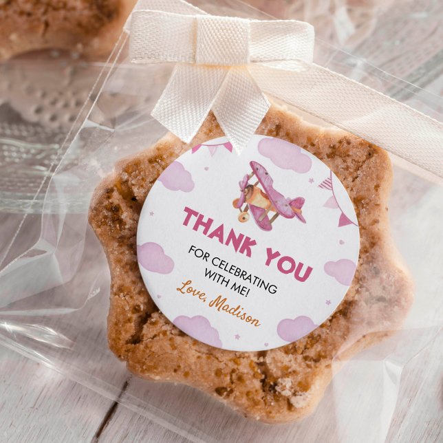 Vintage Airplane Pink Girl Birthday Sticker Labels (Creator Uploaded)