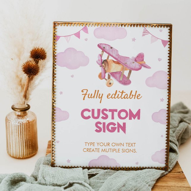 Vintage Airplane Pink Girl Birthday Table Sign (Creator Uploaded)