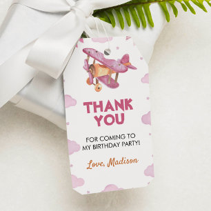 Vintage Airplane Pink Girl Thank You Tag