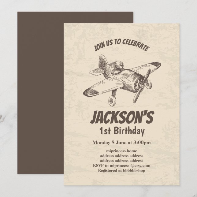 vintage,  airplane,  plane, birthday invitation (Front/Back)