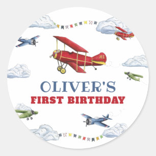 Vintage Airplane Plane First Birthday Stickers