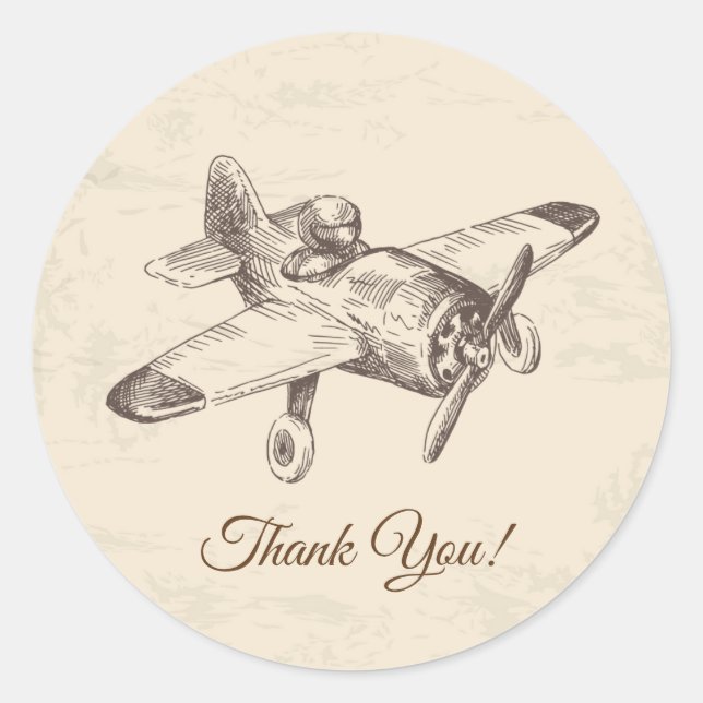 vintage airplane, plane, round sticker (Front)