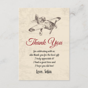 vintage, airplane, plane, thank you card