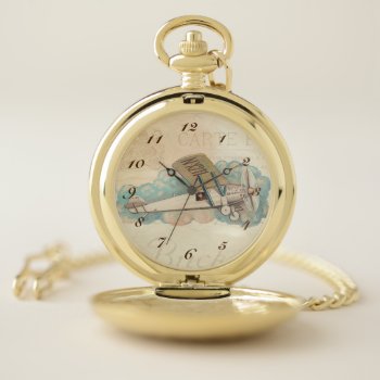 Vintage Airplane. Pocket Watch by DonnasGreetings at Zazzle