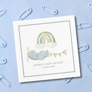 Vintage Airplane Rainbow Clouds Boy Baby Shower Napkins