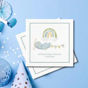 Vintage Airplane Rainbow Clouds Boy Baby Shower  Napkins