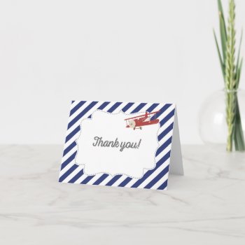 Vintage Airplane Red And Blue Thank You Card by melanileestyle at Zazzle