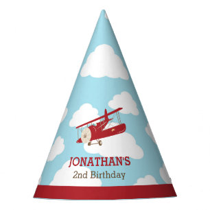 Vintage Airplane (Red Plane) Kids Birthday Party Hat