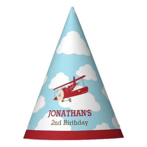 Vintage Airplane Red Plane Kids Birthday Party Hat