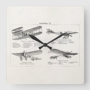Vintage Airplane Retro Old Biplane Antique Planes Square Wall Clock