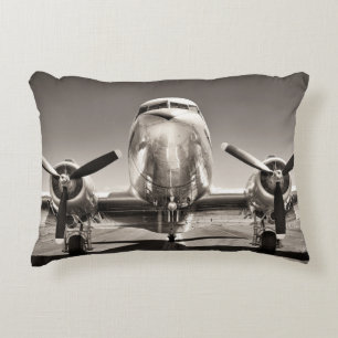 Vintage Airplane Runway Scene Accent Pillow
