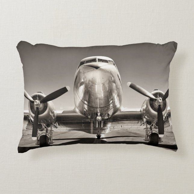 Vintage Airplane Runway Scene Accent Pillow (Front)