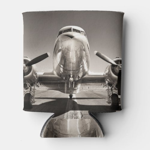 Vintage Airplane Runway Scene Can Cooler
