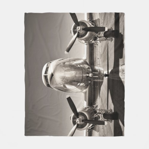 Vintage Airplane Runway Scene Fleece Blanket