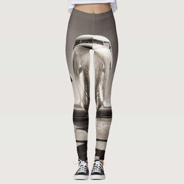 Vintage Airplane Runway Scene Leggings (Front)