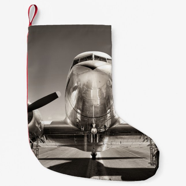 Vintage Airplane Runway Scene Small Christmas Stocking (Front)