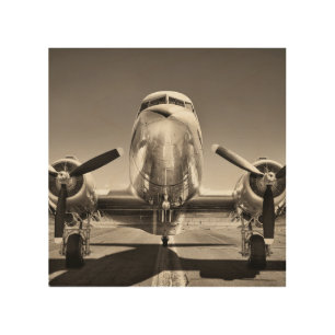 Vintage Airplane Runway Scene Wood Wall Art