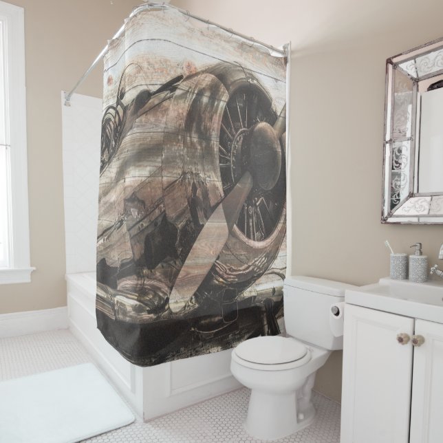 Vintage Airplane Shower Curtain (In Situ)