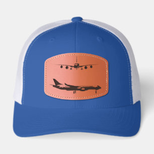Vintage Airplane Silhouette Engraved Leather Patch Hat