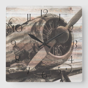 vintage airplane square wall clock