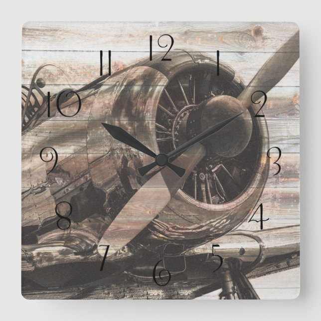 vintage airplane square wall clock (Front)
