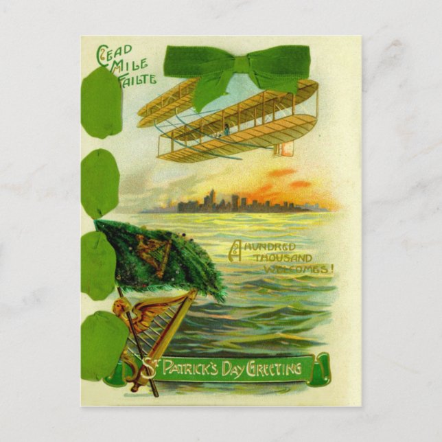 Vintage Airplane St Patrick's Day Card (Front)