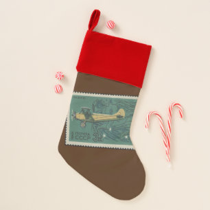 Vintage Airplane Stamp Christmas Stocking