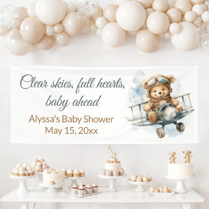 Vintage Airplane Teddy Bear Baby Shower Banner