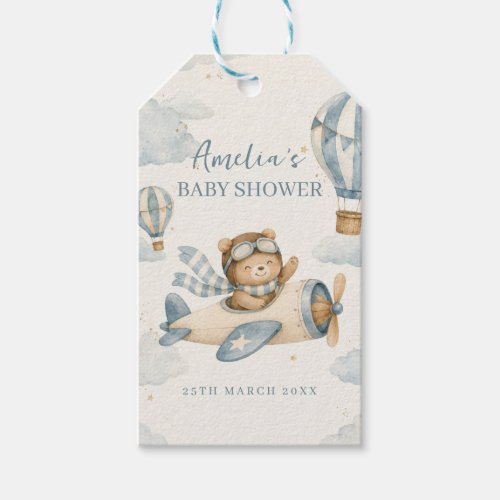 Vintage Airplane Teddy Bear Baby Shower Gift Tags