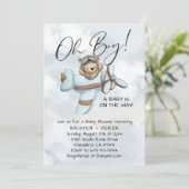 Vintage Airplane Teddy Bear Baby Shower Invitation (Standing Front)