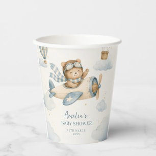 Vintage Airplane Teddy Bear Baby Shower Paper Cups