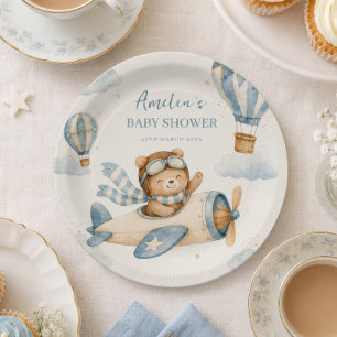 Vintage Airplane Teddy Bear Baby Shower Paper Plates