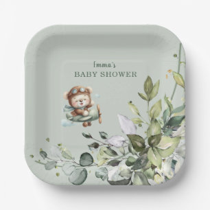 Vintage Airplane Teddy Bear Baby Shower Paper Plates