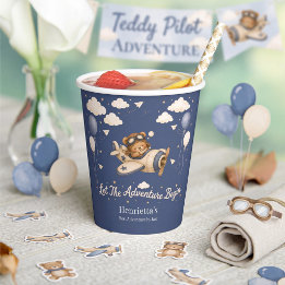 Vintage Airplane Teddy Bear Baby Shower Supplies Paper Cups