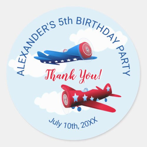 Vintage Airplane Thank You Birthday Party Classic Round Sticker