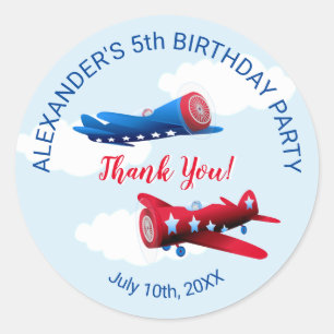 Vintage Airplane Thank You Birthday Party Classic Round Sticker