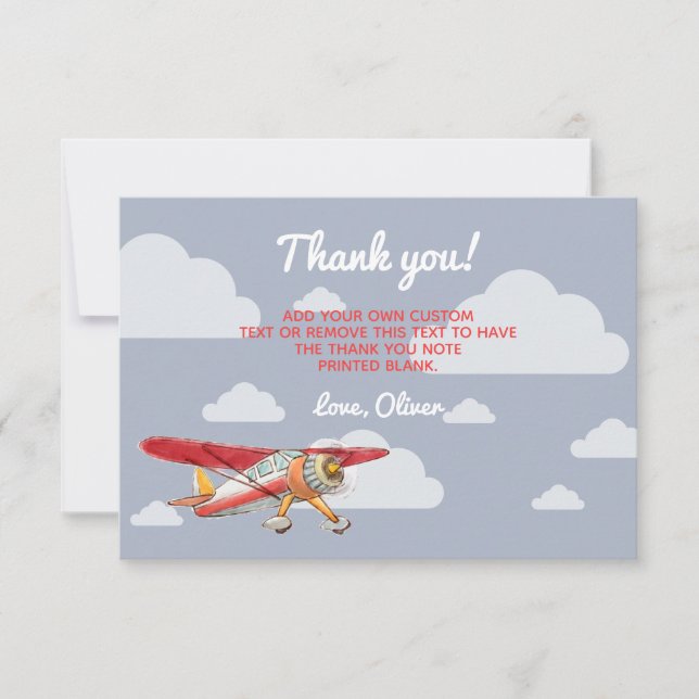 Vintage Airplane Thank You Cards (Front)