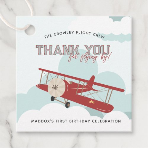 Vintage Airplane Thank You For Flying By Birthday  Favor Tags