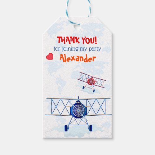 Vintage Airplane Thank You Kids Birthday Party Gift Tags