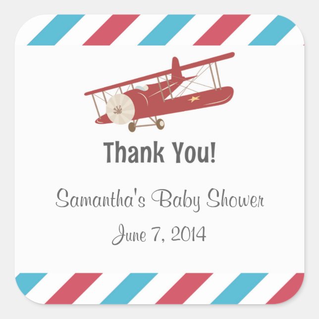 Vintage Airplane Thank You Stickers (Front)